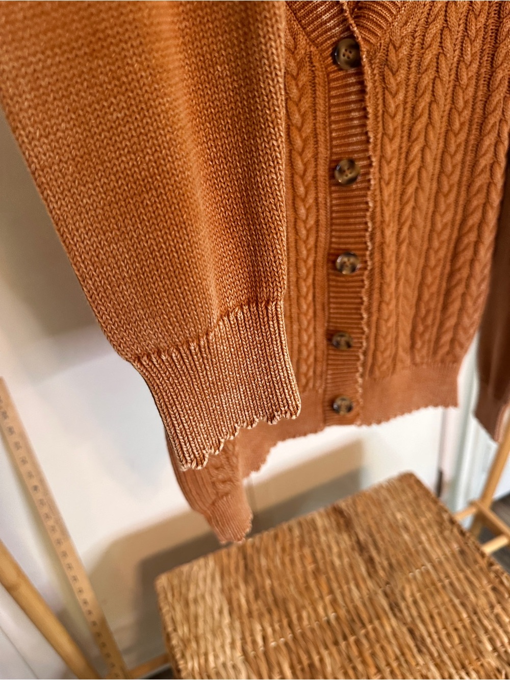 easel Cable‎ Knit Button-Front Cardigan - Rust Brown - Picture 2 of 11